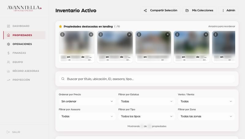 Inventario con filtros y destacados